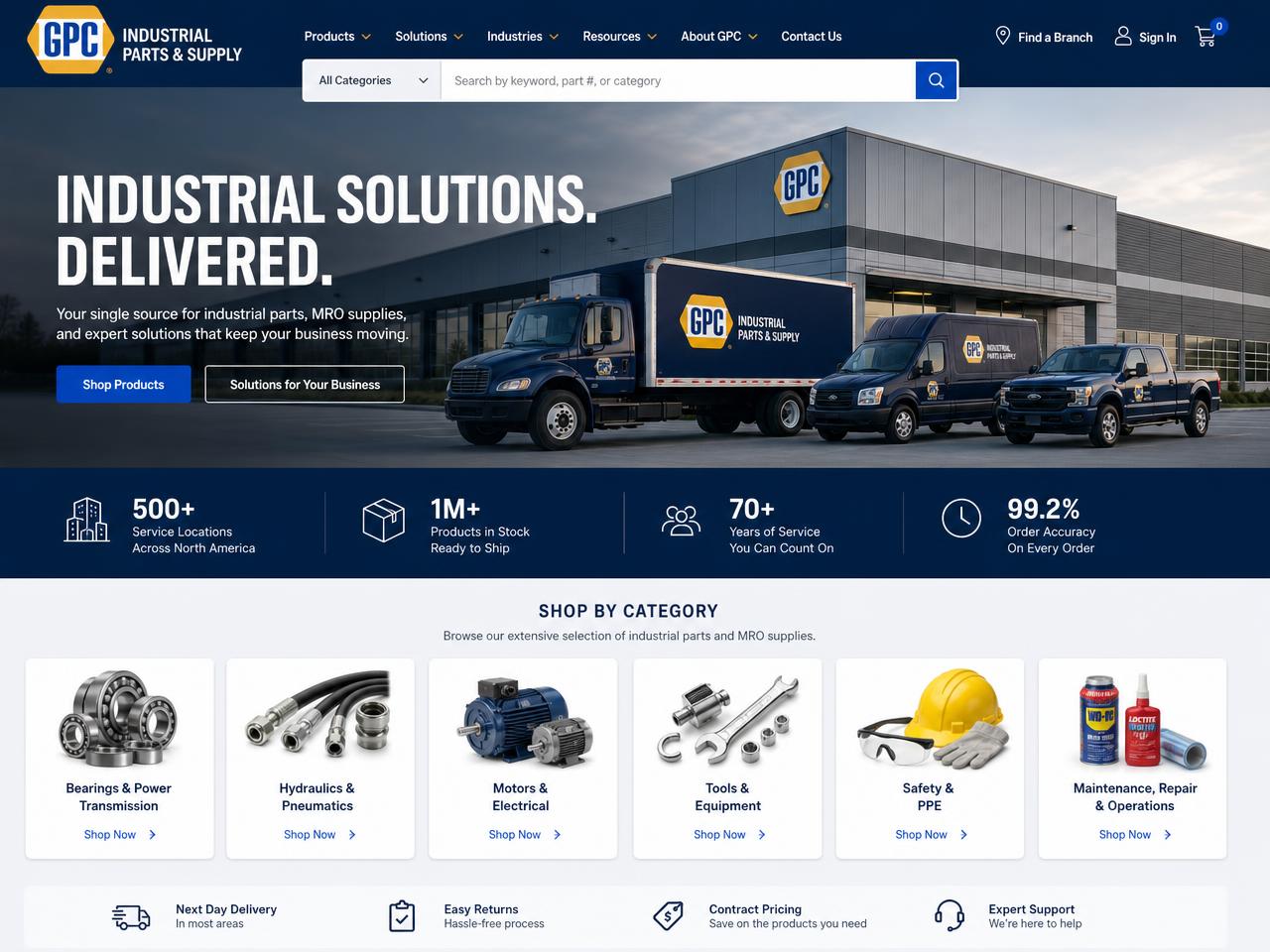 Website mockup for GPC Industrial Parts & Supply